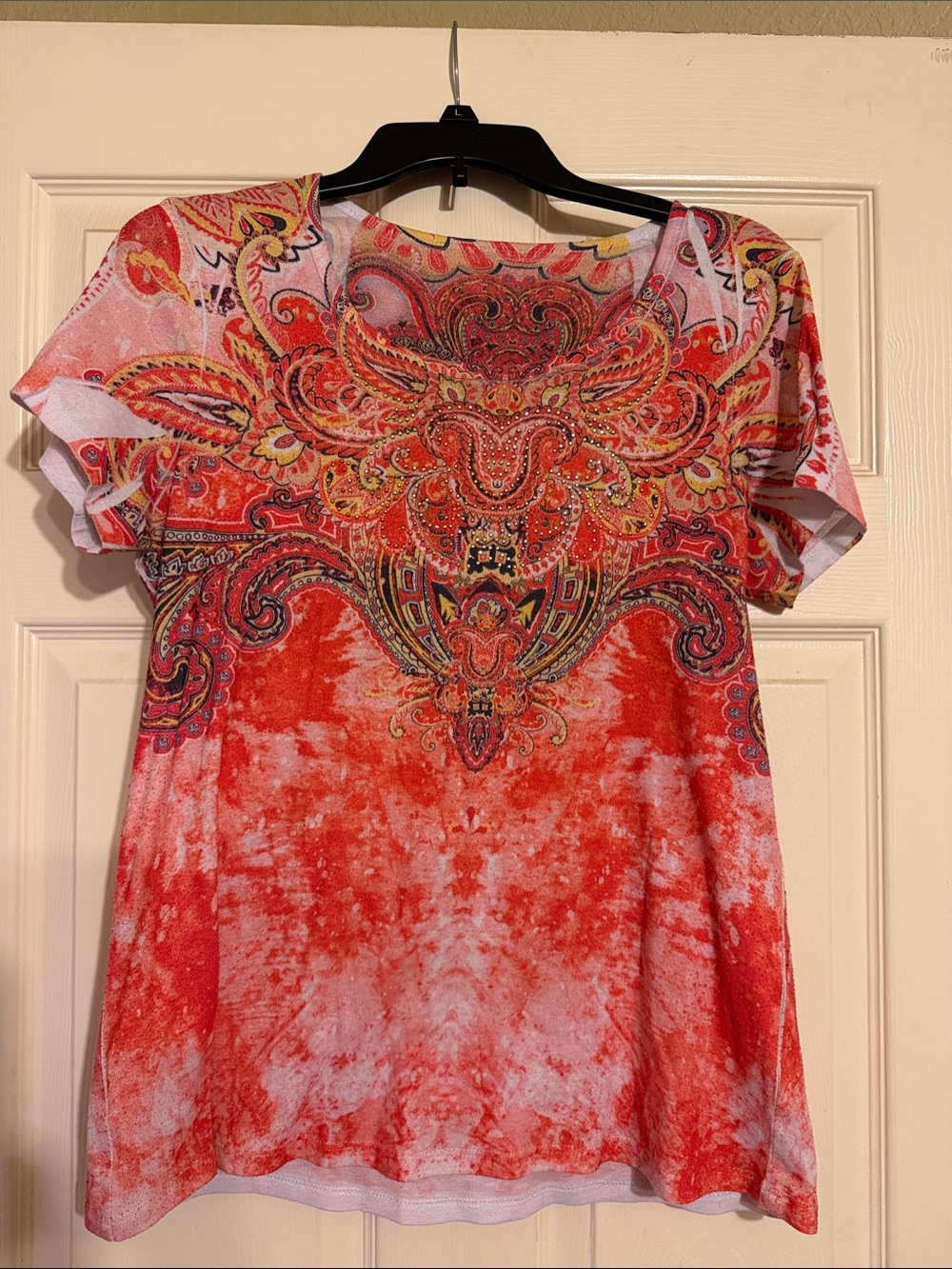 Style & Co. Red Paisley Short Sleeve Tee